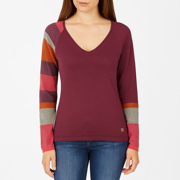 Smartwool Wool Blend Mixed Media Striped V Neck Sweater Womens Size Small Wool - Picture 1 of 7